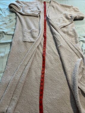 Stretch Cozy Plush Open-Front Robe Cardigan in Light Beige